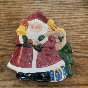 Festive Santa Claus Ceramic Plate. Santa spoon rest / plate